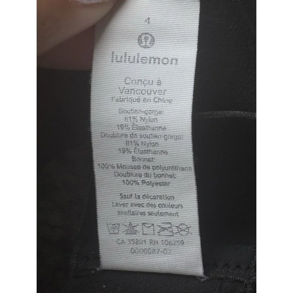 Lululemon Light Strides Bra Black Ultralu Bonded Size 4